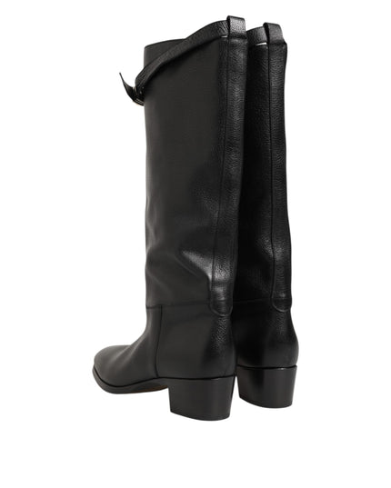 Dolce & Gabbana Black Logo Plaque Over The Calf Boots Shoes