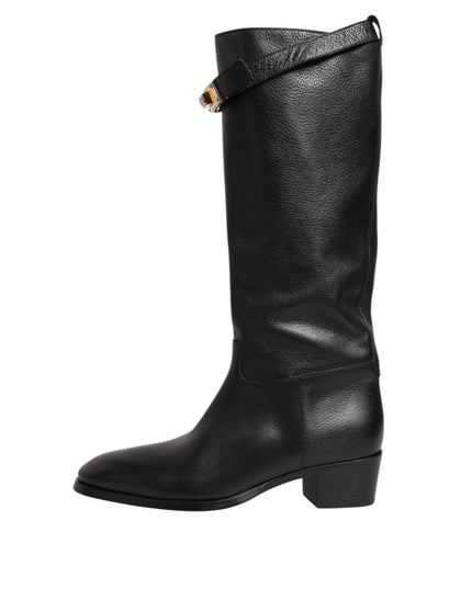Dolce & Gabbana Black Logo Plaque Over The Calf Boots Shoes