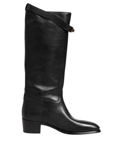 Dolce & Gabbana Black Logo Plaque Over The Calf Boots Shoes