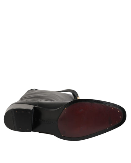 Dolce & Gabbana Black Logo Plaque Over The Calf Boots Shoes