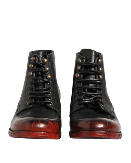 Dolce & Gabbana Black Red Lace Up Short Ankle Boot Shoes