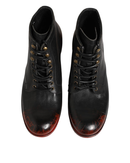 Dolce & Gabbana Black Red Lace Up Short Ankle Boot Shoes