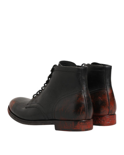 Dolce & Gabbana Black Red Lace Up Short Ankle Boot Shoes