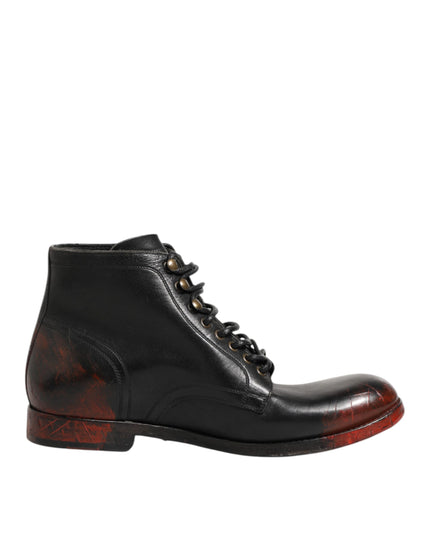 Dolce & Gabbana Black Red Lace Up Short Ankle Boot Shoes