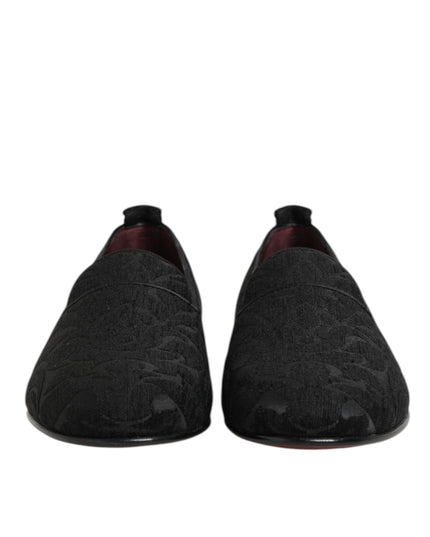 Dolce & Gabbana Black Brocade Loafers Slip On Men Dress Shoes