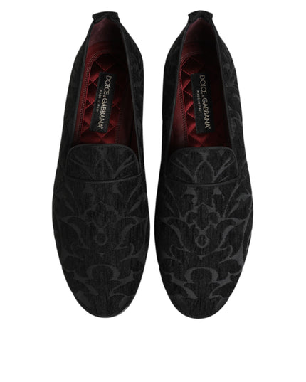 Dolce & Gabbana Black Brocade Loafers Slip On Men Dress Shoes
