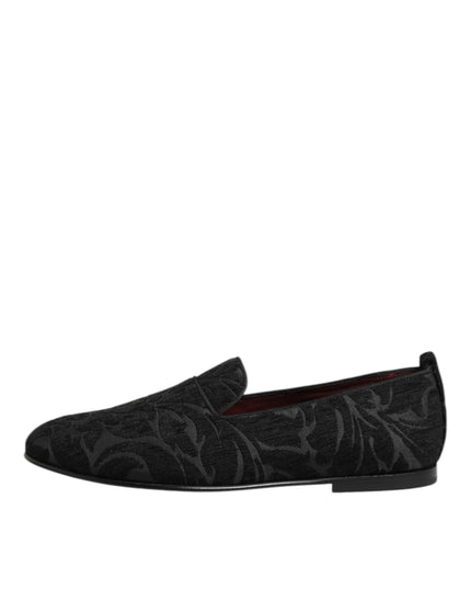Dolce & Gabbana Black Brocade Loafers Slip On Men Dress Shoes