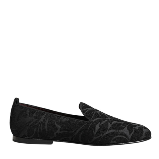 Dolce & Gabbana Black Brocade Loafers Slip On Men Dress Shoes