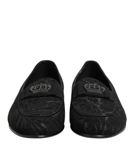 Dolce & Gabbana Black Brocade Crown Loafers Dress Shoes