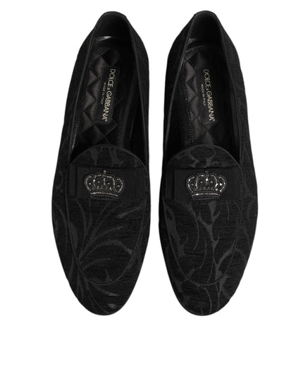 Dolce & Gabbana Black Brocade Crown Loafers Dress Shoes