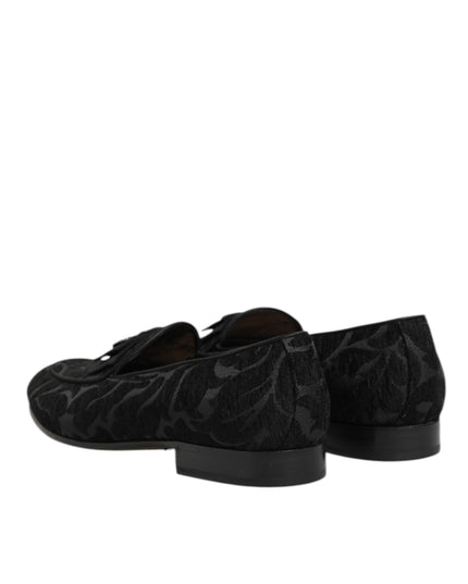 Dolce & Gabbana Black Brocade Crown Loafers Dress Shoes