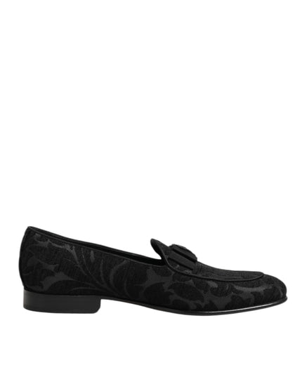 Dolce & Gabbana Black Brocade Crown Loafers Dress Shoes