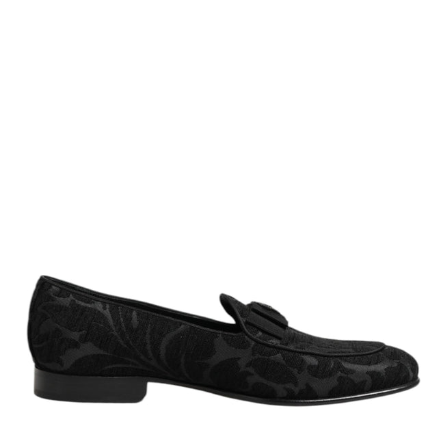 Dolce & Gabbana Black Brocade Crown Loafers Dress Shoes