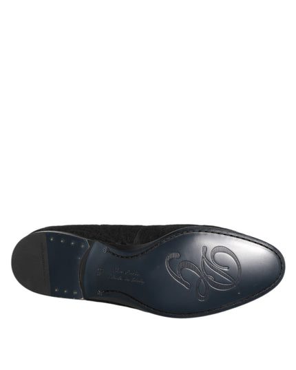 Dolce & Gabbana Black Brocade Crown Loafers Dress Shoes