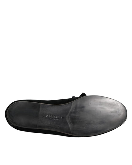 Dolce & Gabbana Black Suede Cotton Rose Slip On Loafers Shoes