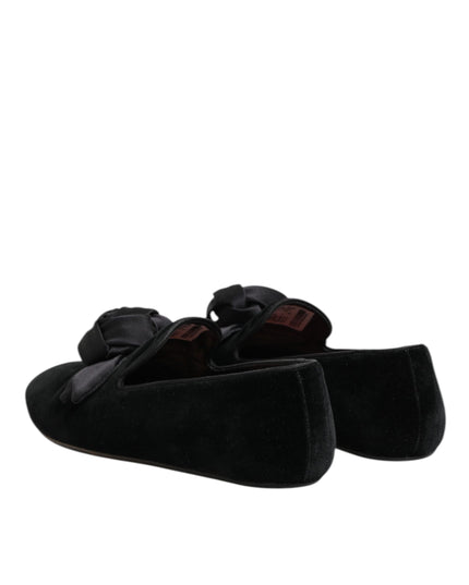 Dolce & Gabbana Black Suede Cotton Rose Slip On Loafers Shoes