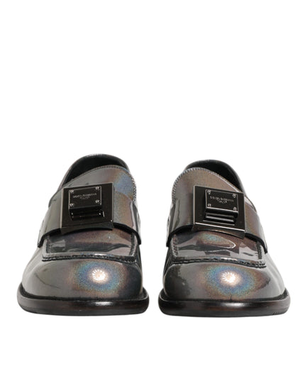Dolce & Gabbana Metallic Silver Logo Slip On Men Dress Shoes
