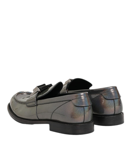 Dolce & Gabbana Metallic Silver Logo Slip On Men Dress Shoes