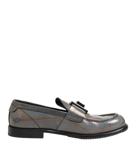 Dolce & Gabbana Metallic Silver Logo Slip On Men Dress Shoes
