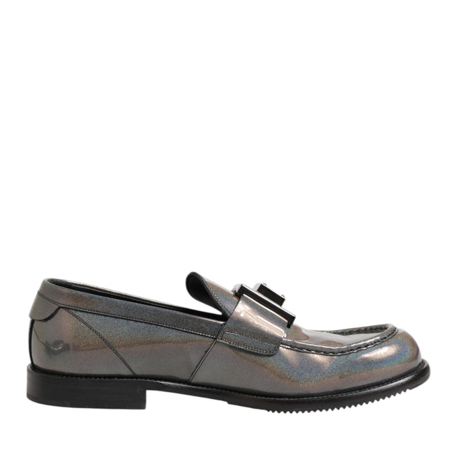 Dolce & Gabbana Metallic Silver Logo Slip On Men Dress Shoes