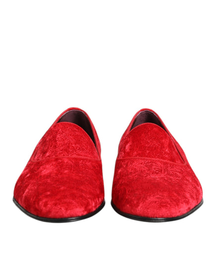 Dolce & Gabbana Red Jacquard Loafers Formal Men Dress Shoes