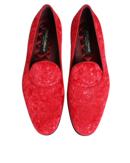 Dolce & Gabbana Red Jacquard Loafers Formal Men Dress Shoes