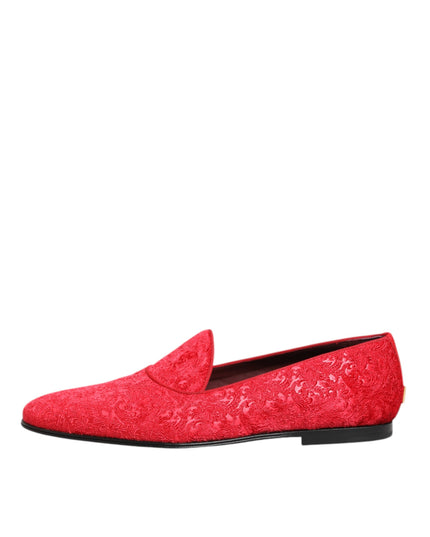 Dolce & Gabbana Red Jacquard Loafers Formal Men Dress Shoes