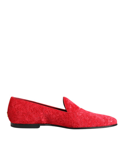 Dolce & Gabbana Red Jacquard Loafers Formal Men Dress Shoes