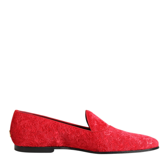 Dolce & Gabbana Red Jacquard Loafers Formal Men Dress Shoes
