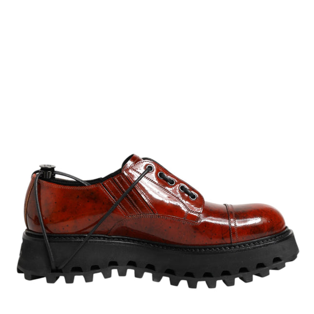 Dolce & Gabbana Brown Red Leather Lace Up Derby Dress Shoes