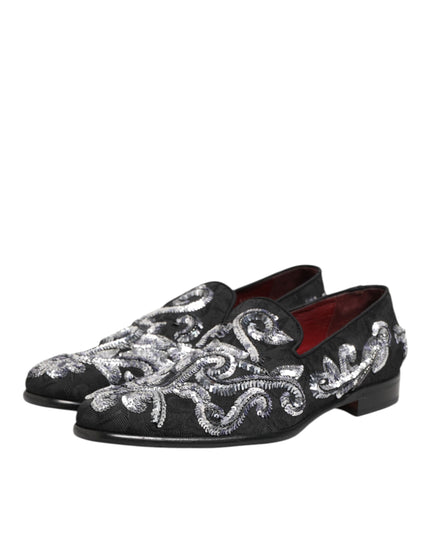 Dolce & Gabbana Black Silver Sequined Loafers Men Dress Shoes