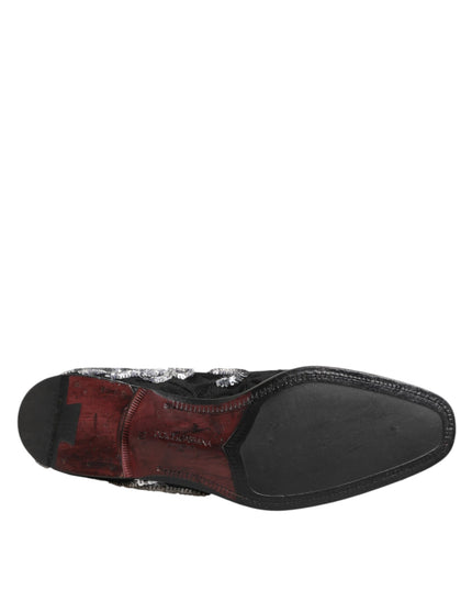 Dolce & Gabbana Black Silver Sequined Loafers Men Dress Shoes
