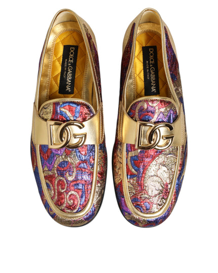 Dolce & Gabbana Multicolor Jacquard Gold DG Logo Loafer Shoes