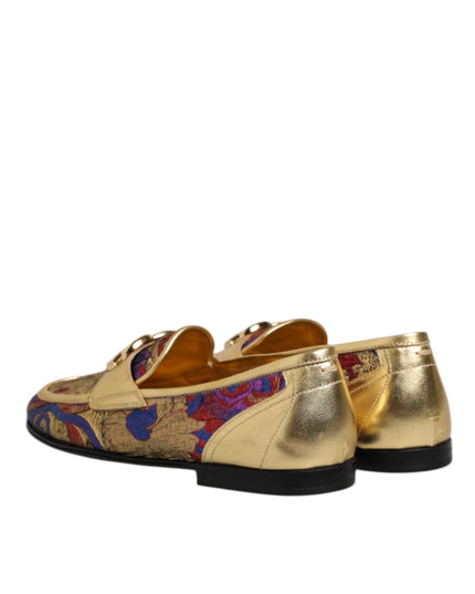 Dolce & Gabbana Multicolor Jacquard Gold DG Logo Loafer Shoes