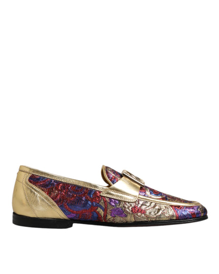 Dolce & Gabbana Multicolor Jacquard Gold DG Logo Loafer Shoes