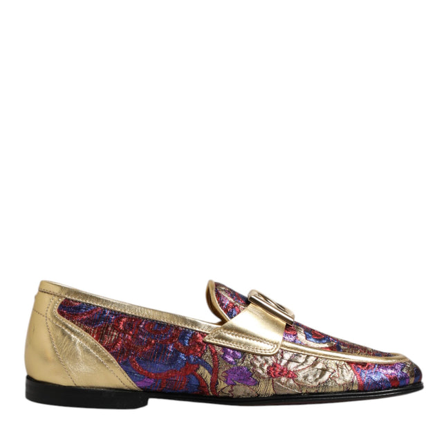Dolce & Gabbana Multicolor Jacquard Gold DG Logo Loafer Shoes