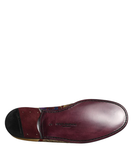 Dolce & Gabbana Multicolor Jacquard Gold DG Logo Loafer Shoes