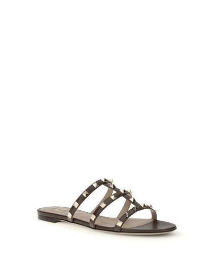 Valentino Garavani Brown Calf Leather Bos Taurus Flat Sandals