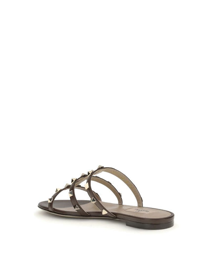Valentino Garavani Brown Calf Leather Bos Taurus Flat Sandals
