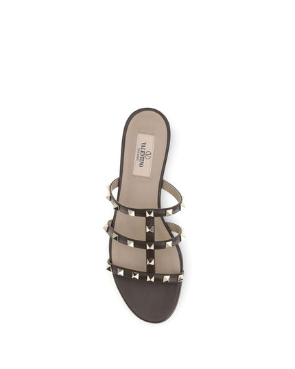 Valentino Garavani Brown Calf Leather Bos Taurus Flat Sandals
