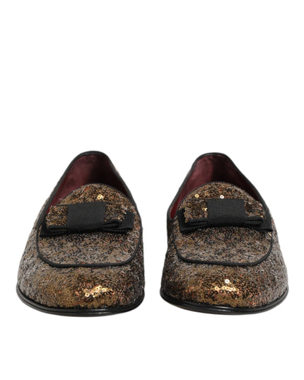 Dolce & Gabbana Gold Sequined Slip On Loafers Men Dress Shoes