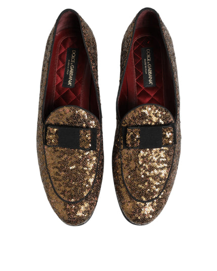 Dolce & Gabbana Gold Sequined Slip On Loafers Men Dress Shoes
