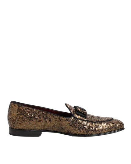Dolce & Gabbana Gold Sequined Slip On Loafers Men Dress Shoes