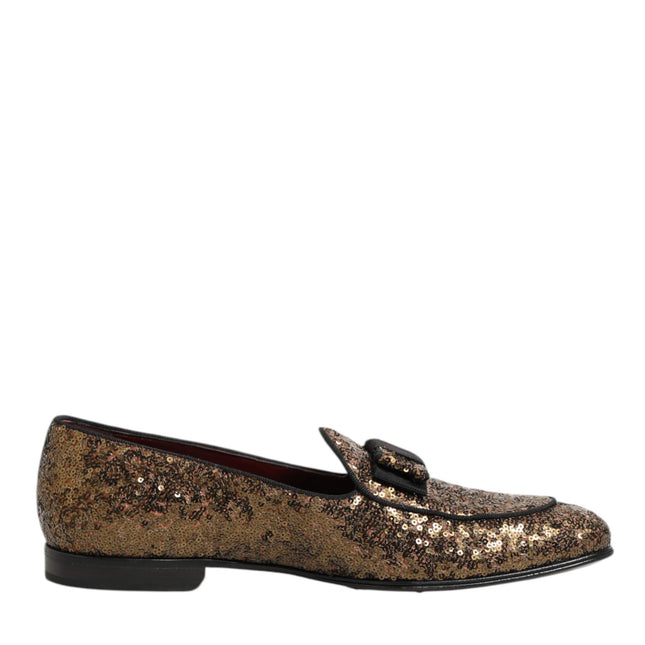Dolce & Gabbana Gold Sequined Slip On Loafers Men Dress Shoes