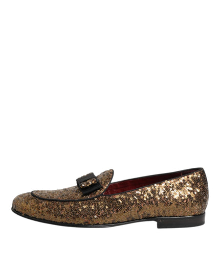 Dolce & Gabbana Gold Sequined Slip On Loafers Men Dress Shoes