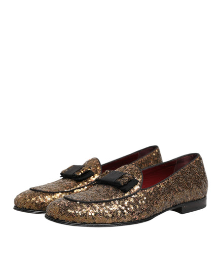 Dolce & Gabbana Gold Sequined Slip On Loafers Men Dress Shoes