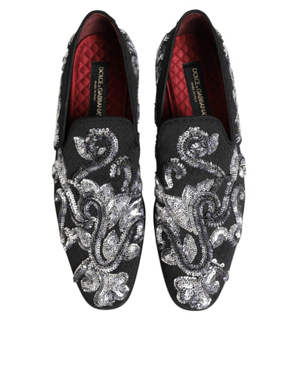 Dolce & Gabbana Black Silver Sequined Loafers Men Dress Shoes
