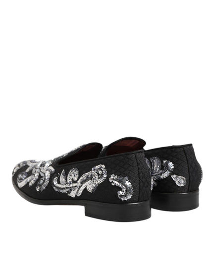 Dolce & Gabbana Black Silver Sequined Loafers Men Dress Shoes