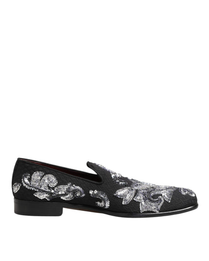 Dolce & Gabbana Black Silver Sequined Loafers Men Dress Shoes