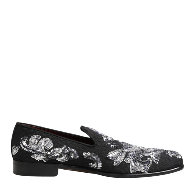 Dolce & Gabbana Black Silver Sequined Loafers Men Dress Shoes